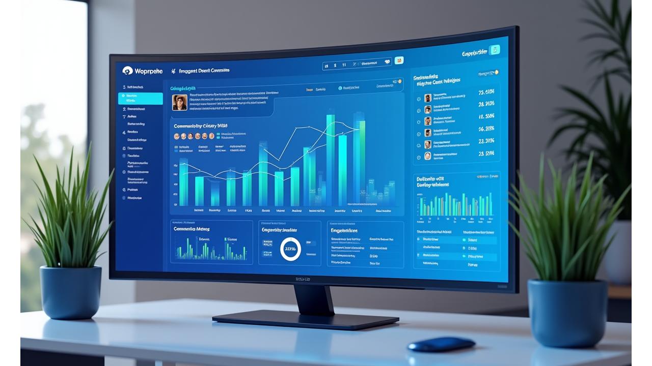 Interaktives Community-Dashboard mit Engagement-Metriken und Echtzeit-Aktivitäts-Feed, der die Leistungsfähigkeit der KI-gesteuerten Community-Plattform von Chronoscribe AG demonstriert.