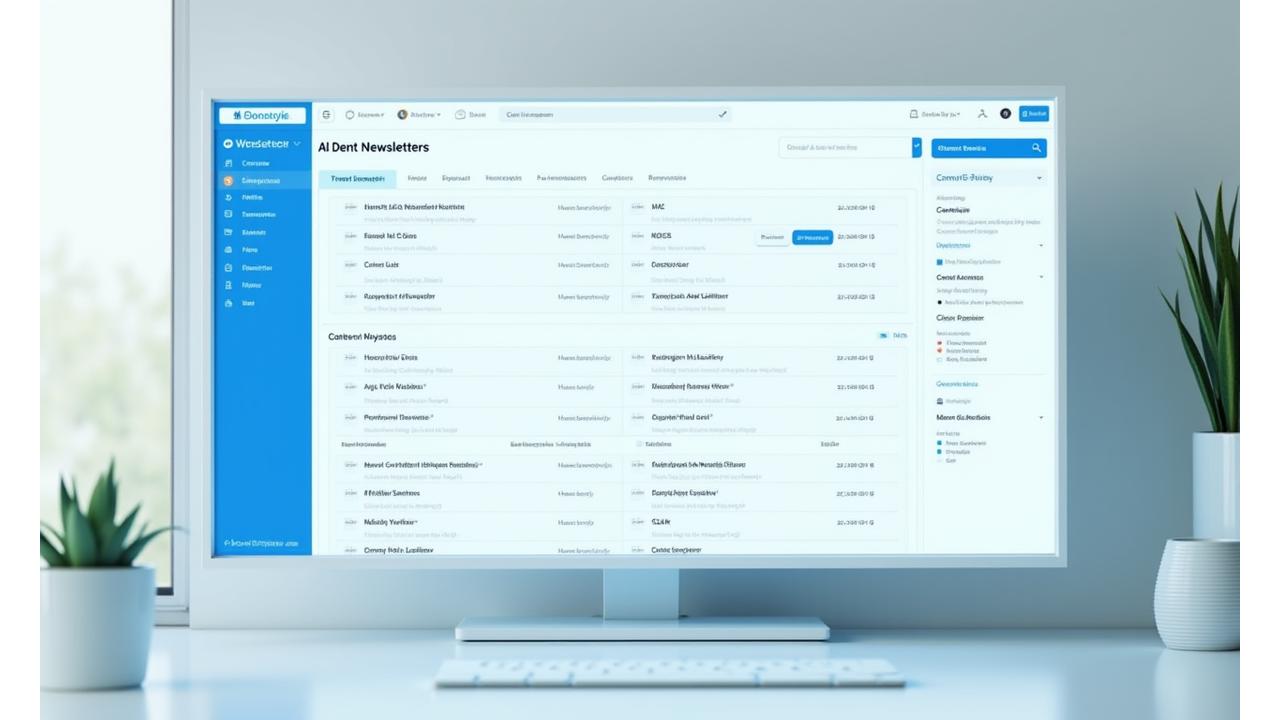 Illustriertes Dashboard, das KI-gesteuerte Inhaltvorschläge, eine Kalenderintegration und eine Vorschau für die Genehmigung von Inhalten anzeigt.