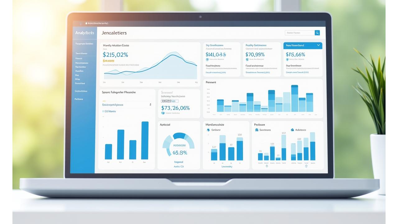 Detailansicht eines umfassenden Analyse-Dashboards mit verschiedenen Diagrammen und Grafiken, die Öffnungsraten, Klickraten und Abonnentenwachstum visualisieren.