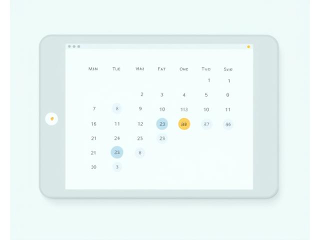 Interaktiver Kalender-Screenshot zur Terminbuchung. Der Kalender zeigt verfügbare Slots mit blauer Hervorhebung für ausgewählte Tage und gelber Markierung für bestätigte Termine. Fokus auf Benutzerfreundlichkeit und digitale Interaktion.