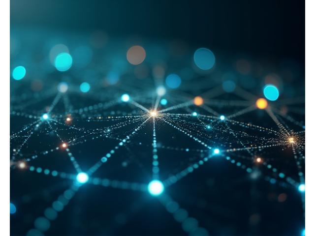 Ein abstraktes Netzwerk von leuchtenden Verbindungslinien und Datenknoten, die globale Zusammenhänge darstellen.